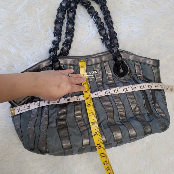 Prada Shoulder Tote Bag Leather Fabric Brown Gray - Picture 10 of 16